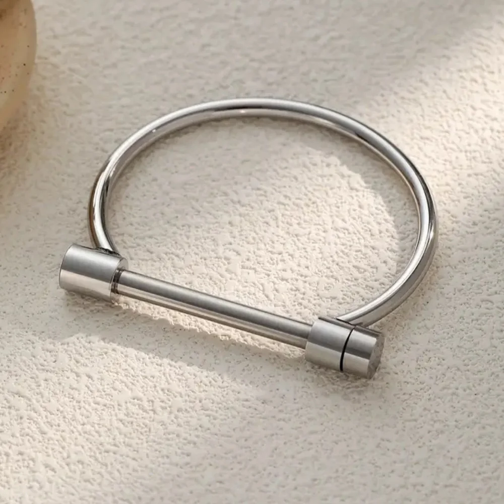 Trendy New Stainless Steel Minimalistic Silver Torque Bangle Bracelet